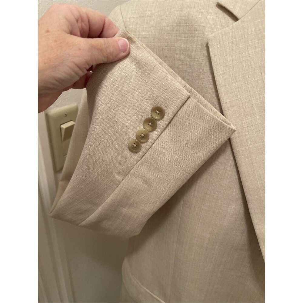 CHAPS 48R Basket weave Cream Sport Coat Poly Viscose Men Blazer 2 Button Jacket - Picture 5 of 16